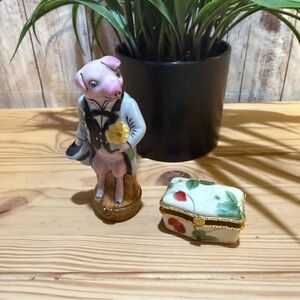 Mr. Gentleman Pig Limoges trinket box, handcrafted in Limoges, France